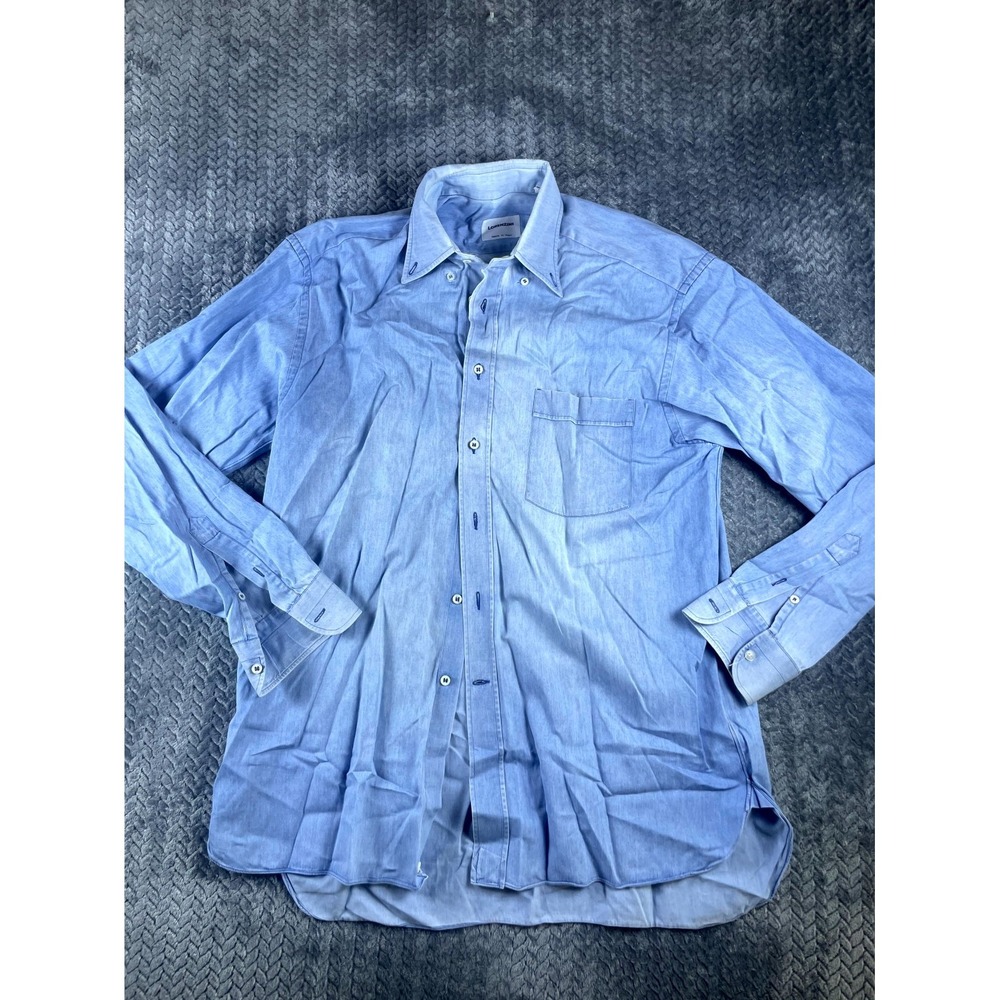 Lorenzini Dress Shirt Mens 15.25/40 Blue Drop Tail Hem Formal Office Business